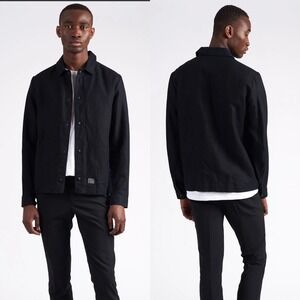 Brixtol‎ Textiles Linen Trent Jacket Snap Closure Black Menswear Shirt Jacket M